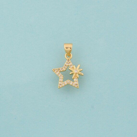 Gold CZ Star Charms,Star Jewelry,Star Pendant for DIY Jewelry Making,18K Gold