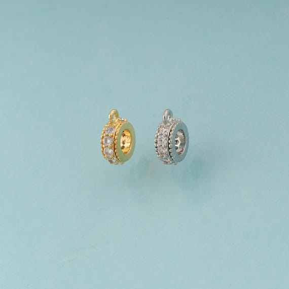 CZ Round Flat Spacer Beads,Round Beads,Flat Beads for DIY Jewelry Making,18K Gold & Rhodium