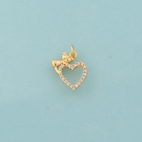 Gold CZ Heart Charms,Love Jewelry,Bear Pendant for DIY Jewelry Making,18K Gold