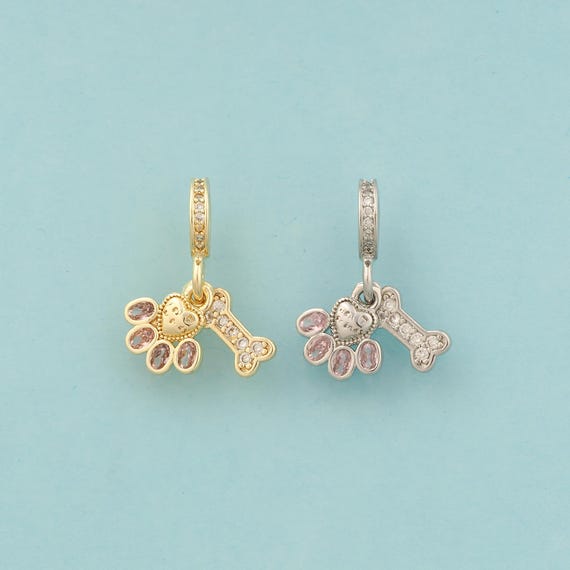 Gold CZ Paw Print Charms,Bone Jewelry,Animal Foot Pendant for DIY Jewelry Making,18K Gold