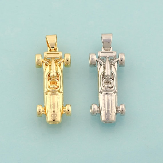 Gold F1 Racing Charms,Racing Jewelry,F1 Racing Pendant for DIY Jewelry Making,18K Gold