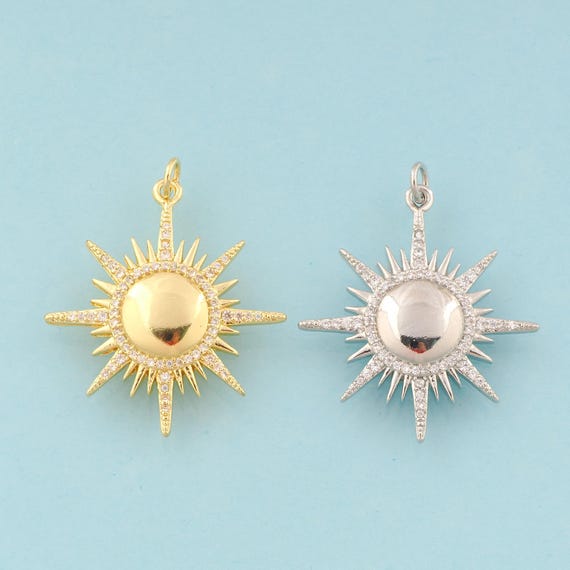 Gold Sun Charms,Sun Jewelry,Celestial Pendant for DIY Jewelry Making,18K Gold & Rhodium