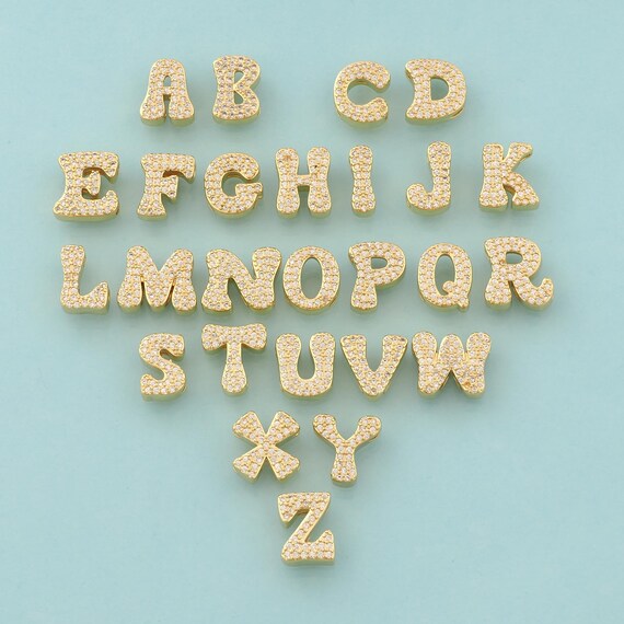 CZ 26 Letter Spacer Beads,Initial Beads,Letter Beads for DIY Jewelry Making,18K Gold