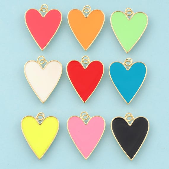 Gold Enamel Heart Charms,Minimalist Jewelry,Heart Pendant for DIY Jewelry Making,18K Gold