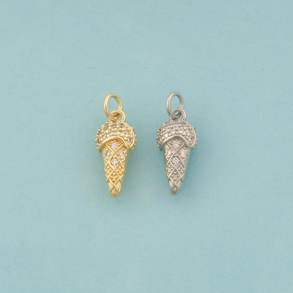 Gold CZ Ice Cream Charms,Dessert Jewelry,Ice Cream Pendant for DIY Jewelry Making,18K Gold