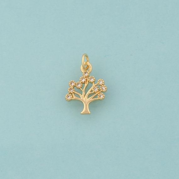 Gold CZ Tree of Life Charms,Plant Jewelry,Tree Pendant for DIY Jewelry Making,18K Gold