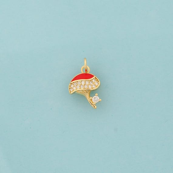 Gold CZ Mushroom Charms,Mushroom Jewelry,Mushroom Pendant for DIY Jewelry Making,18K Gold