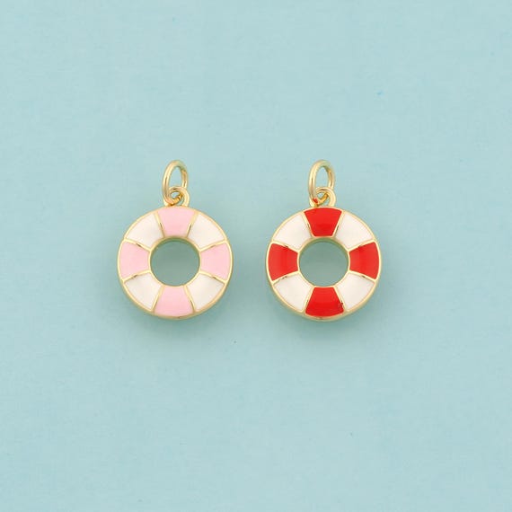 Gold Lifebuoy Charms,Lifebuoy Jewelry,Enamel Lifebuoy Pendant for DIY Jewelry Making,18K Gold