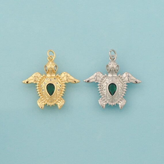 Gold CZ Turtle Charms,Animal Jewelry,Turtle Pendant for DIY Jewelry Making,18K Gold