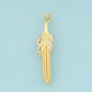 Gold CZ Feather Charms,Feather Jewelry,Feather Pendant for DIY Jewelry Making,18K Gold