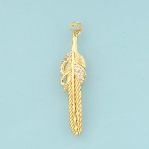 Gold CZ Feather Charms,Feather Jewelry,Feather Pendant for DIY Jewelry Making,18K Gold
