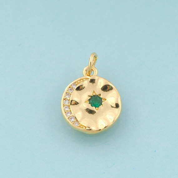 Gold CZ Moon Charms,Star Jewelry,Round Pendant for DIY Jewelry Making,18K Gold