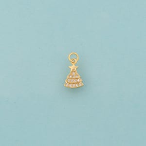 Gold CZ Christmas Tree Charms,Star Jewelry,Mini Tree Pendant for DIY Jewelry Making,18K Gold