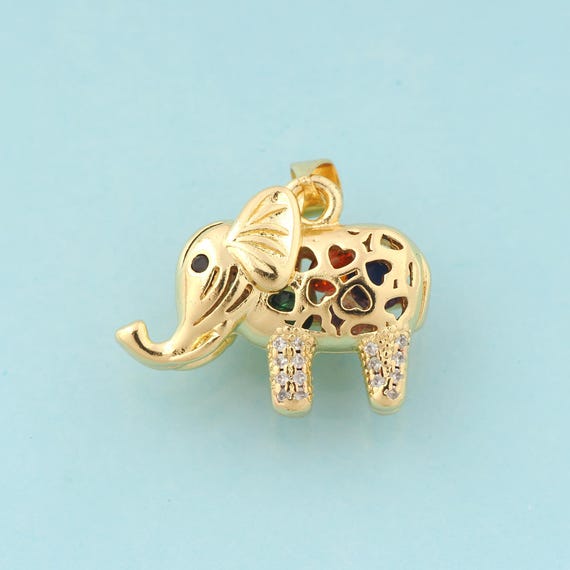 Gold CZ Elephant Charms,Animal Jewelry,Elephant Pendant for DIY Jewelry Making,18K Gold