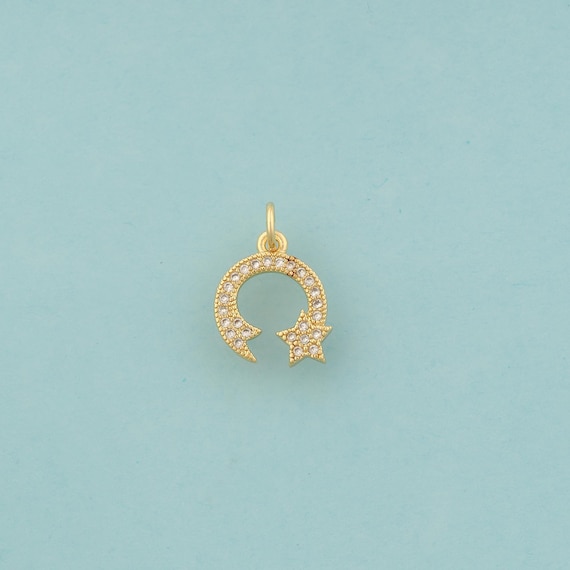 Gold CZ Star Charms,Celestial Jewelry,Starburst Pendant for DIY Jewelry Making,18K Gold