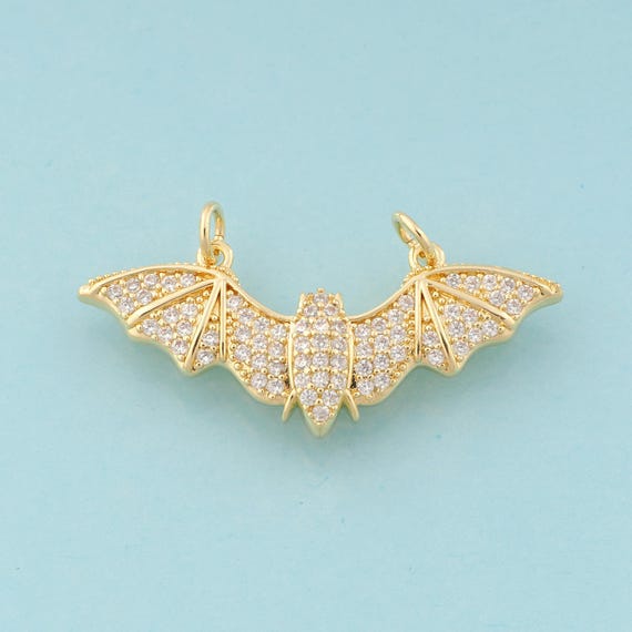 Gold CZ Bat Charms,Animal Jewelry,Bat Pendant for DIY Jewelry Making,18K Gold