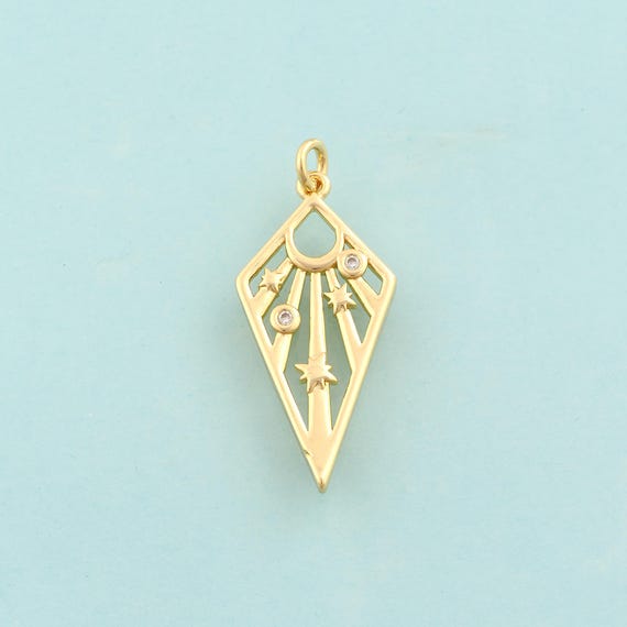 Gold CZ Sun Star Charms,Celestial Jewelry,Sunburst Pendant for DIY Jewelry Making,18K Gold