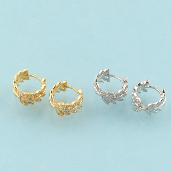 Gold Leaf Earrings,Hugging Hoop Jewelry Earrings,Hoop Earrings,Gift for Her,18K Gold & Rhodium
