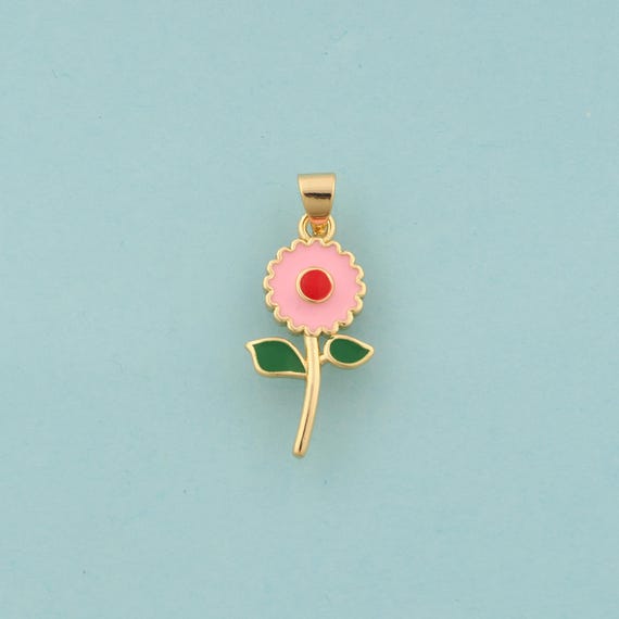 Gold Flower Charms,Flower Jewelry,Enamel Flower Pendant for DIY Jewelry Making,18K Gold