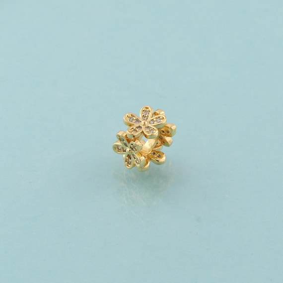 CZ Flower Spacer Beads,Large Hole Beads,Tube Beads for DIY Jewelry Making,18K Gold