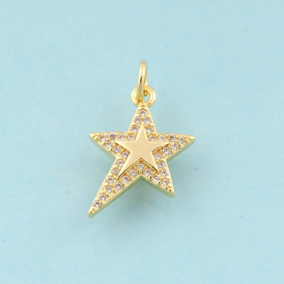 Gold CZ Star Charms,Star Jewelry,Star Pendant for DIY Jewelry Making,18K Gold