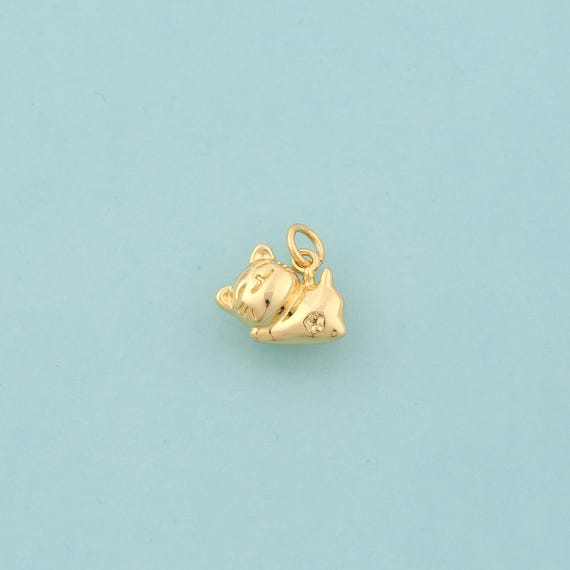 Gold Cat Charms,Animal Jewelry,Cat Pendant for DIY Jewelry Making,18K Gold
