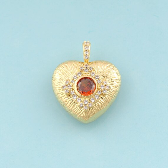 Gold CZ Heart Charms,Heart Jewelry,Heart Pendant for DIY Jewelry Making,18K Gold