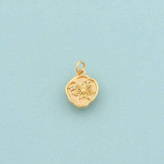 Gold CZ Flower Charms,Round Jewelry,Flower Pendant for DIY Jewelry Making,18K Gold