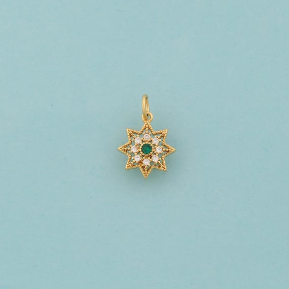Gold CZ Flower Charms,Plant Jewelry,Flower Pendant for DIY Jewelry Making,18K Gold
