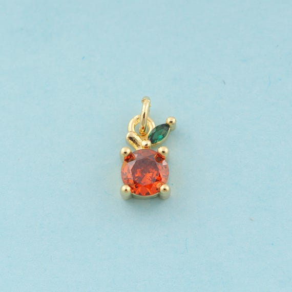 Gold CZ Orange Charms,Fruit Jewelry,Orange Pendant for DIY Jewelry Making,18K Gold