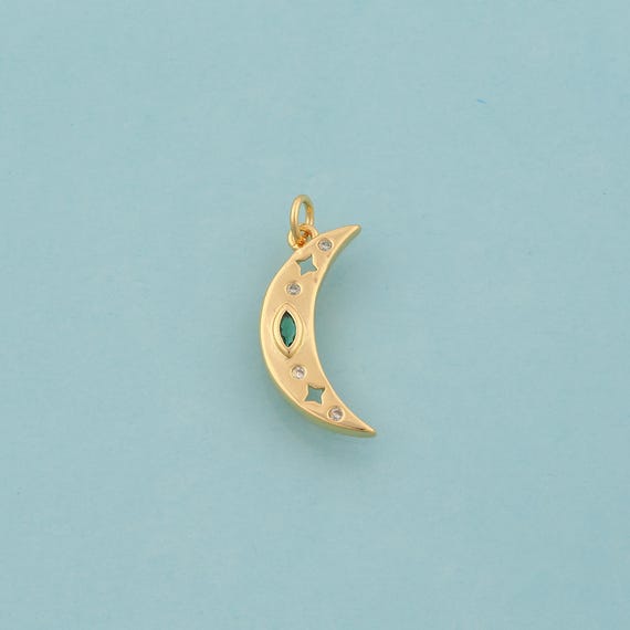 Gold CZ Crescent Moon Charms,Celestial Jewelry,Star Pendant for DIY Jewelry Making,18K Gold