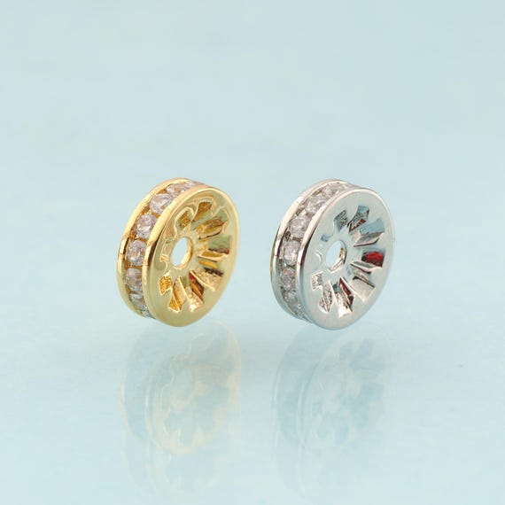 CZ Round Flat Spacer Beads,Flat Beads,Round Beads for DIY Jewelry Making,18K Gold & Rhodium
