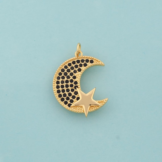 Gold CZ Moon Charms,Star Jewelry,Crescent Moon Pendant for DIY Jewelry Making,18K Gold