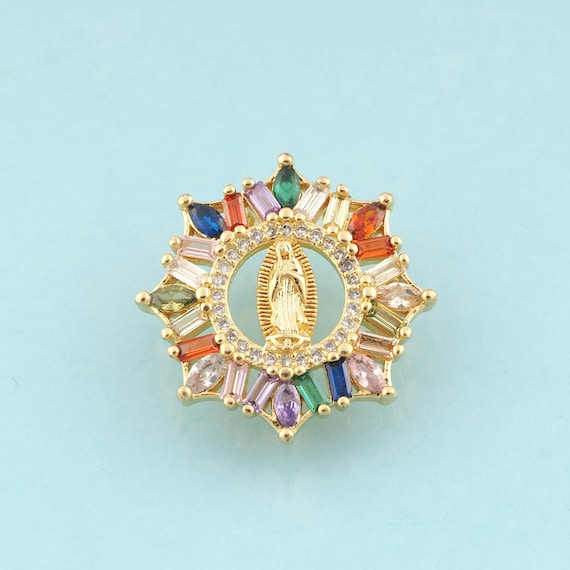 Gold CZ Virgin Mary Charms,Religious Jewelry,Catholic Pendant for DIY Jewelry Making,18K Gold