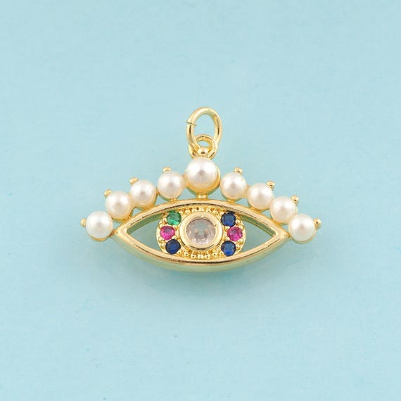 Gold CZ Evil Eye Charms,Devil Eye Jewelry,Eye Pendant for DIY Jewelry Making,18K Gold