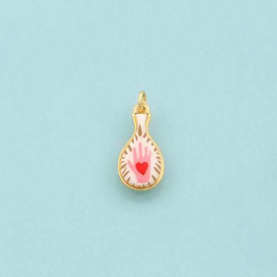 Gold Vase Charms,Hand Jewelry,Enamel Heart Pendant for DIY Jewelry Making,18K Gold