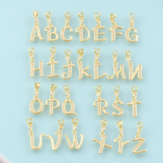Gold CZ 26 Letter Charms,Initial Jewelry,Letter Pendant for DIY Jewelry Making,18K Gold