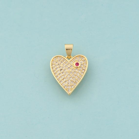 Gold CZ Heart Charms,Love Jewelry,Heart Pendant for DIY Jewelry Making,18K Gold