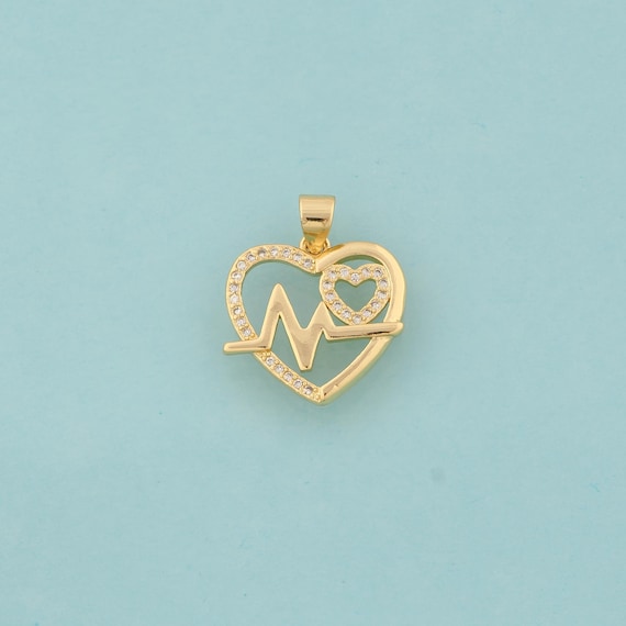 Gold CZ Heart Charms,Heart Jewelry,Heart Pendant for DIY Jewelry Making,18K Gold