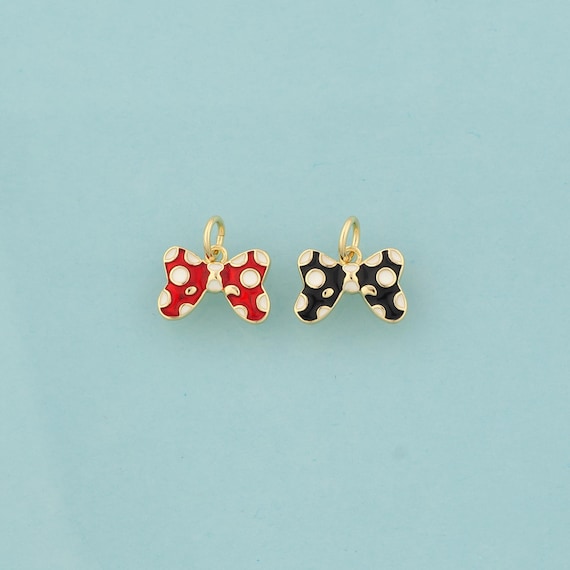 Gold Enamel Bow Charms,Bow Jewelry,Bow Pendant for DIY Jewelry Making,18K Gold