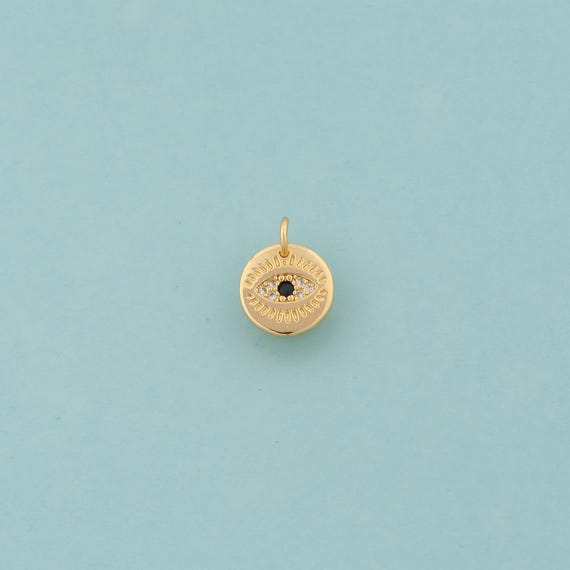 Gold CZ Evil Eye Charms,Devil Eye Jewelry,Round Pendant for DIY Jewelry Making,18K Gold