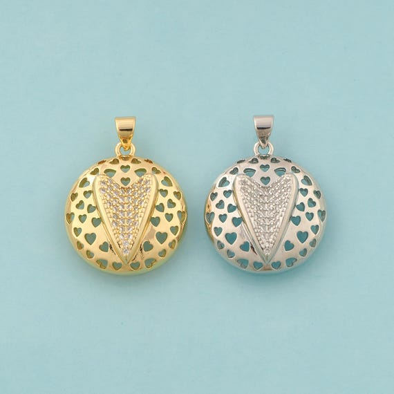 Gold CZ Heart Charms,Love Jewelry,Heart Pendant for DIY Jewelry Making,18K Gold