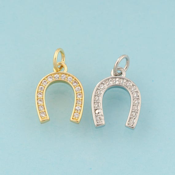 Gold CZ U Charms,Letter Jewelry,U Pendant for DIY Jewelry Making,18K Gold & Rhodium