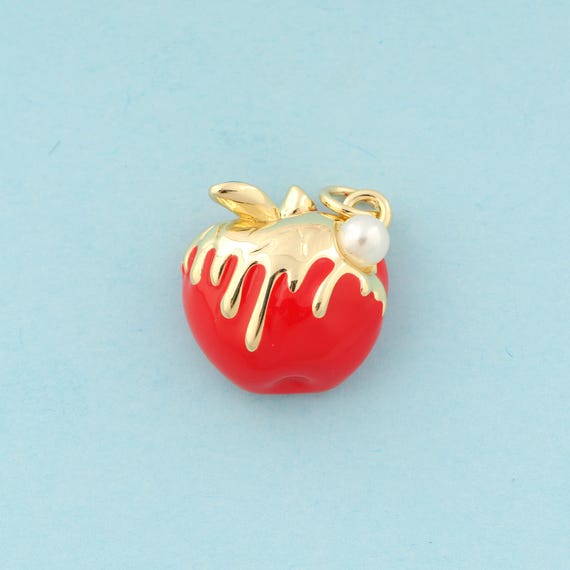 Gold Enamel Apple Charms,Fruit Jewelry,Apple Pendant for DIY Jewelry Making,18K Gold