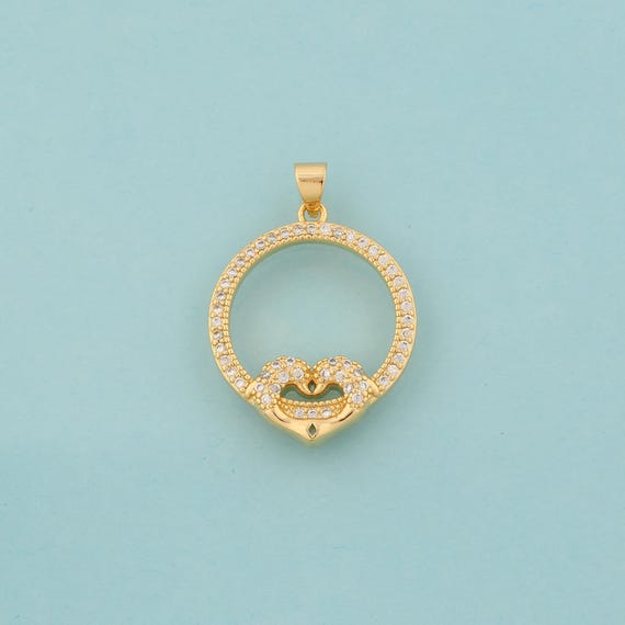 Gold CZ Round Charms,Round Jewelry,Round Pendant for DIY Jewelry Making,18K Gold