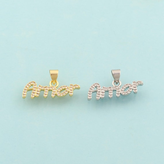 Gold Amor Charms,Letter Jewelry,CZ Amor Pendant for DIY Jewelry Making,18K Gold