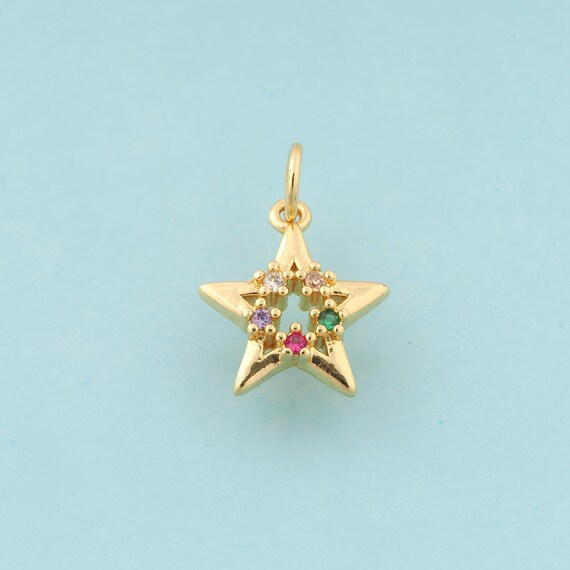 Gold CZ Star Charms,Star Jewelry,Star Pendant for DIY Jewelry Making,18K Gold