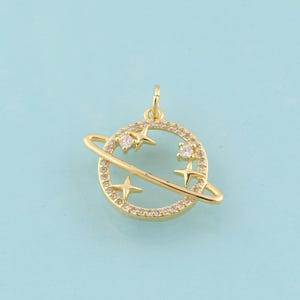 Gold CZ Saturn Charms,Star Jewelry,Saturn Pendant for DIY Jewelry Making,18K Gold
