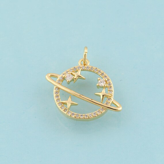 Gold CZ Saturn Charms,Star Jewelry,Saturn Pendant for DIY Jewelry Making,18K Gold