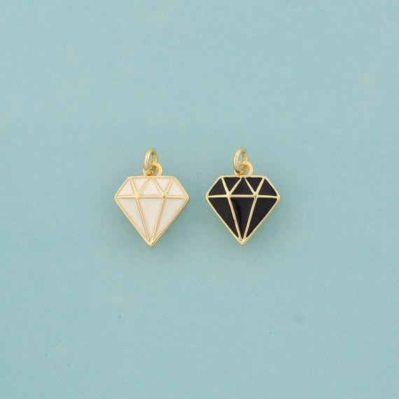 Gold Enamel Diamond Charms,Diamond Jewelry,Diamond Pendant for DIY Jewelry Making,18K Gold